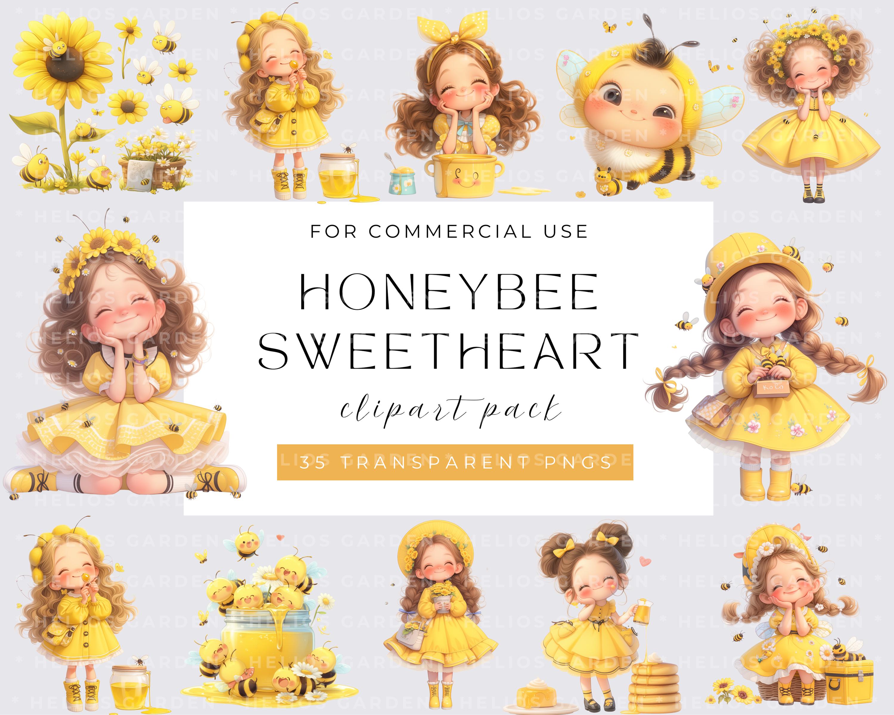 Watercolor Girl and Honey Bee Clipart Bees Clip Art, Cute Bumblebee PNG, Sweet As Honey, Spring, Nursery Decor, Baby Wall Art