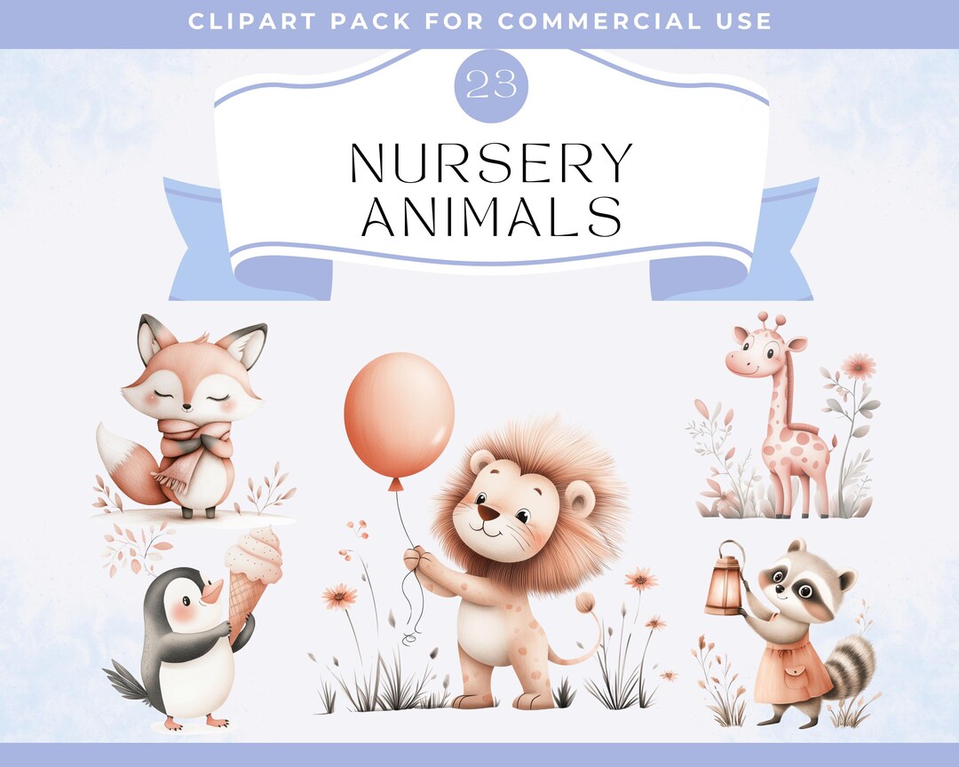 Watercolor Nursery Animal Clipart Bundle for Baby Shower Invite Cute ...