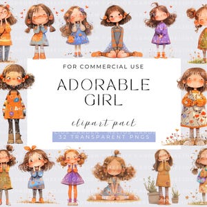 Cute Girls Clipart Quirky Girl Kawaii Digital Download Adorable Girl Illustrations Pastel Characters for Crafting Design Digital Craft