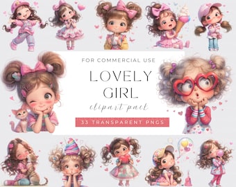 Watercolor Girl Clipart Whimsical Girl PNG Images for Junk Journals Digital Download Girl