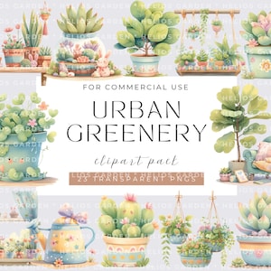 Plantas de interior en acuarela, imágenes prediseñadas botánicas, pegatinas bonitas, etiquetas de regalo para decoración de fiestas, invitaciones, regalos de jardinería para amantes de las plantas.