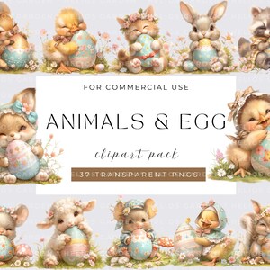 Paquete de imágenes prediseñadas de animales de Pascua, imágenes prediseñadas de Pascua, gráficos de Pascua, diseños de Pascua, imágenes prediseñadas de primavera PNG, imágenes prediseñadas de animales florales, uso comercial