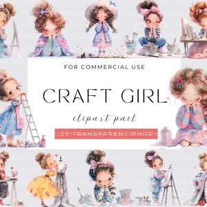 Craft Girl Clipart, Quirky girl Planner Girl Watercolor PNGs, Download, Junk Journal, Paper Craft