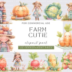 Clipart ferme mignon - aquarelle vie à la ferme - Clipart cottage - légumes de la ferme - Clipart fruits mignons - filles - usage Commercial