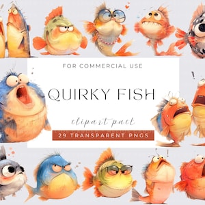 Aquarell schrullig Fisch Clipart Unterwasserfisch Illustrationen Lustige Fisch Kunst Niedlichen Ozean Grafiken Bunte Fische Designs Druckbare Fische Digital