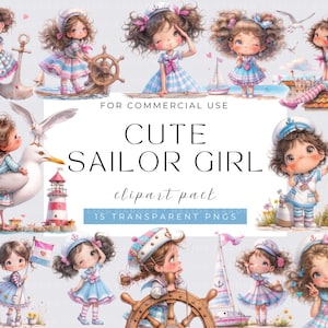 Quirky Girl Clipart, Watecolor Sailor Girl, Summer Girl, Fashionable Funny girl, Watercolor PNGs, Funny girl, Fantasy Junk Journal