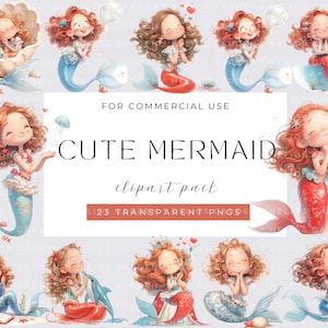 Süße Meerjungfrau Clipart Bundle, Aquarell Meerjungfrau Freunde PNG Set, süße Meerestiere, Ozean, unter dem Meer, Seepferdchen, Delfin, kommerzielle Nutzung
