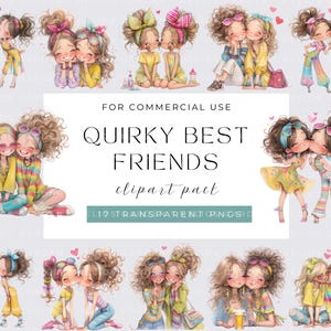 Meilleure amie décalée Clipart fille décalée Kawaii téléchargement numérique Adorable fille Illustrations personnages pour créations Design Artisanat numérique