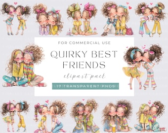 Quirky Best friend Clipart Quirky Girl Kawaii Digital Download Adorable Girl Illustrations Characters for Crafting Design Digital Craft