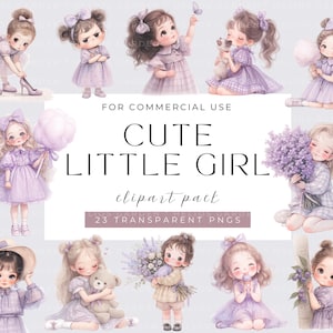 Watercolor cute little girl Clipart bundle Girls Clip Art, Cute Girl PNG, Sweet girl, Spring, Cozy heeling time flower clipart