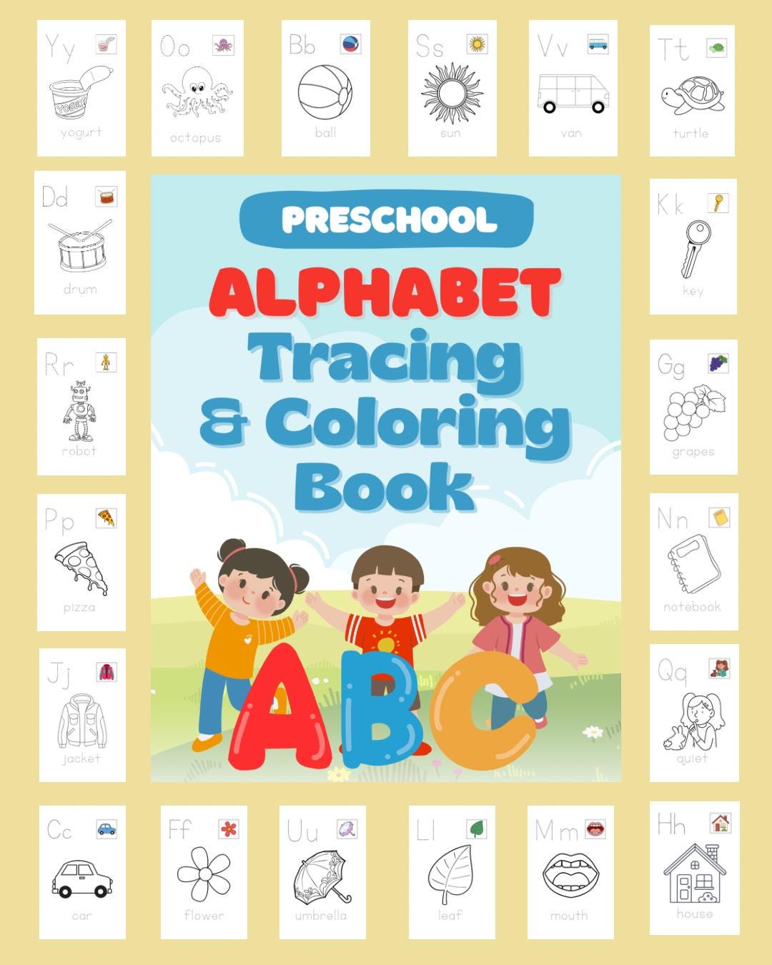 Elementary Coloring Book | Alphabetical Learning & Drawing - Etsy
