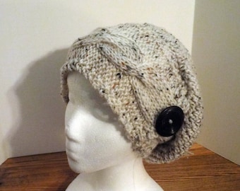 Knit Headband Crochet Slouch Hat Pattern Aran Fleck Yarn Women Men Teens Adult Winter All Season Slouchy Button Gift