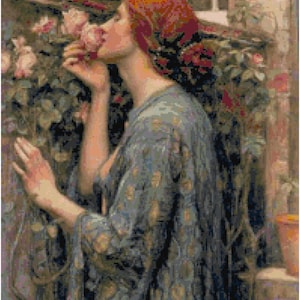 Waterhouse pintura original punto de cruz patrón alma de la rosa instantánea descarga digital arte decoración del hogar decoración de la pared