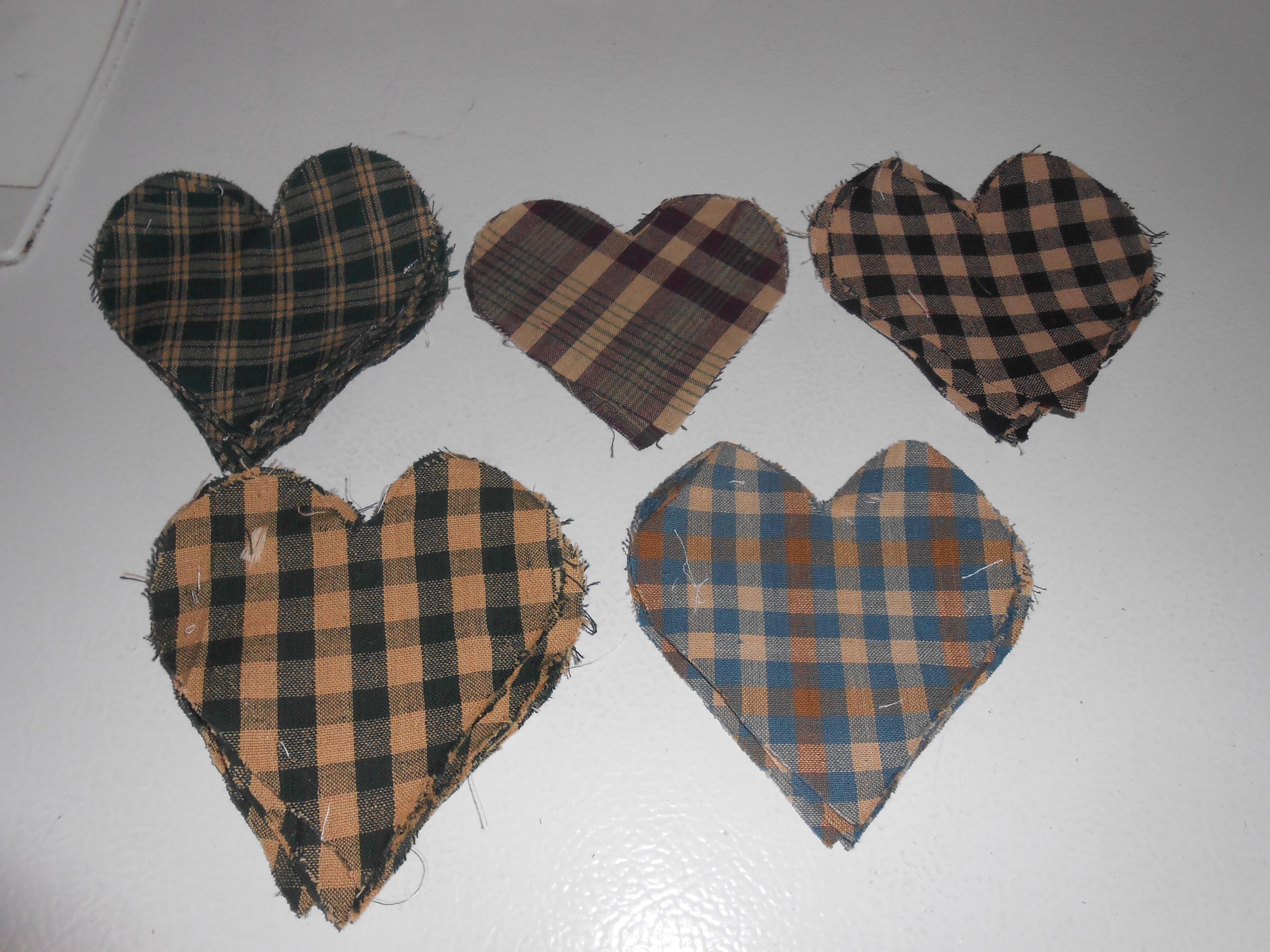 Clearance 48 Hand Cut 4.5 Inch Hearts Homespun Cotton Applique Rag Quilting Ornaments Bowl Fillers Prim Country Rustic Cabin Multiple Colors