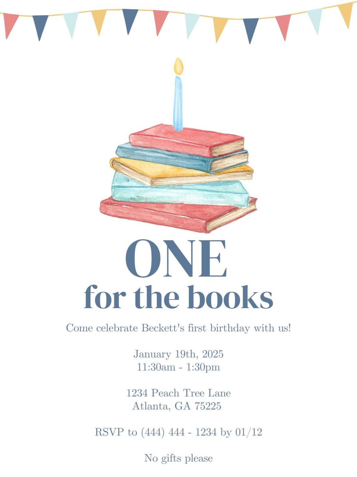 Book Themed First Birthday Invitation | ONE for the Books | Editable ...