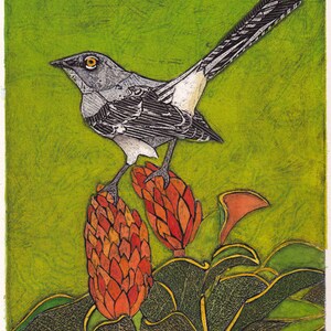 Painted Bunting Art, Original Bird Art, Collagraph, Bird Print Painted Bunting 9 image 3