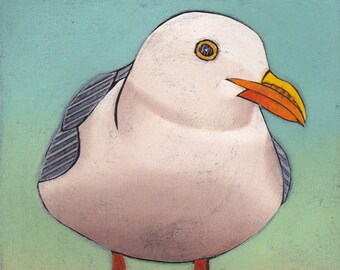 SEAGULL Art Print, seagull print, Original Collograph, Feeling Gullible 1