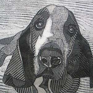 Basset Hound Art, Original Black and White Collograph, Print Chester 5 image 1