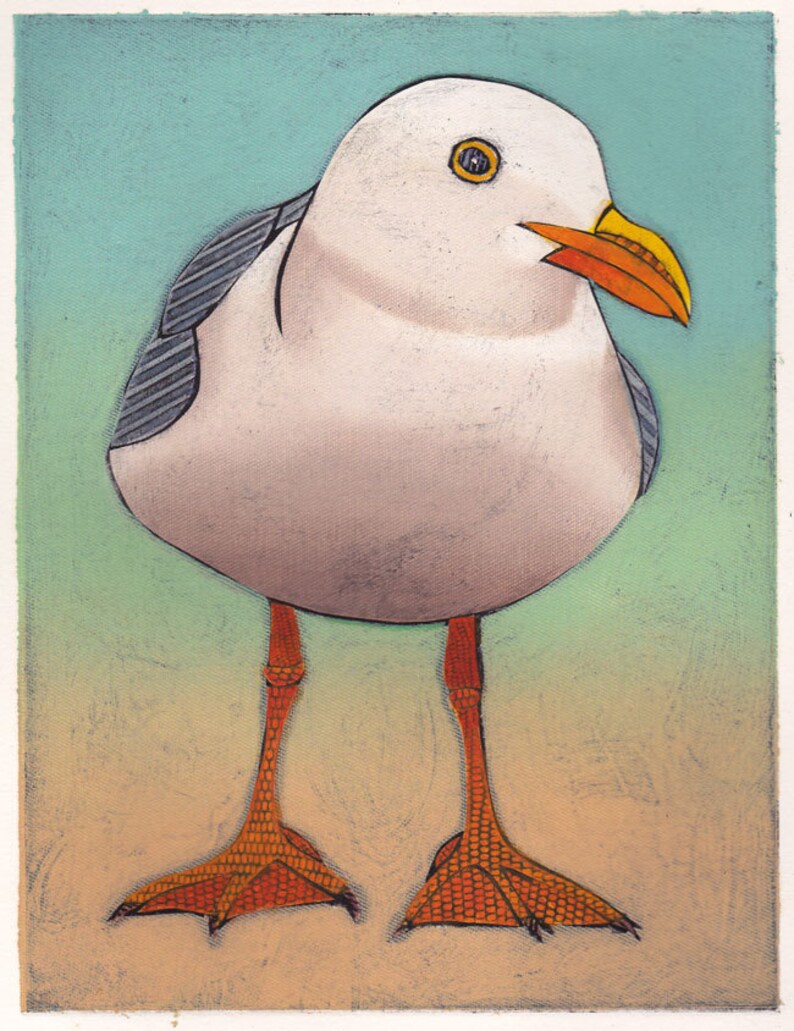 SEAGULL Art Print, seagull print, Original Collograph, Feeling Gullible 1 image 2