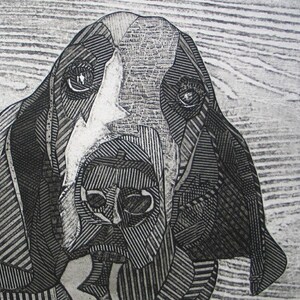 Basset Hound Art, Original Black and White Collograph, Print Chester 5 image 2