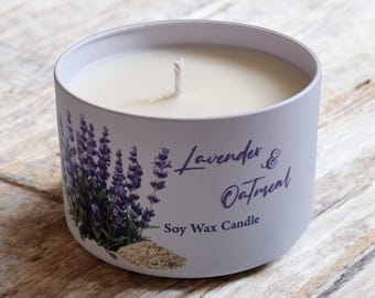 Lavender and Oatmeal Scented Candle  100% Soy Wax, Cotton Wick, Hand Poured 180g ECO Candle