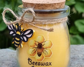 Beeswax Candle With Bee Charm, 100%Natural ECO Friendly Gift, 90g or 170g Glass Jar, Honey Vanilla Scented,  Handmade in UK by Dimalight