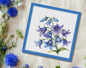 Cottage Bellflowers Cross Stitch Pattern, Blue Campanula Bouquet (PDF, XSD)
