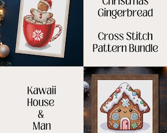 Christmas Gingerbread Cross Stitch Bundle – Kawaii House & Man (PDF, XSD)