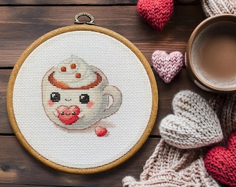 Kawaii Hot Chocolate Cross Stitch Pattern, Winter Drink (PDF, XSD Format)