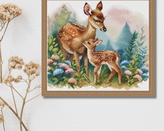 Deer and Fawn Cross Stitch Pattern: Tender Moment, Nature Inspired (PDF/XSD)