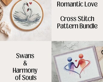 Romantic Love Cross Stitch Pattern Bundle, Swans & Harmony of Souls (PDF, XSD)