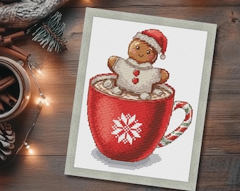 Gingerbread Man in Cocoa Mug Cross Stitch Pattern (PDF/XSD)
