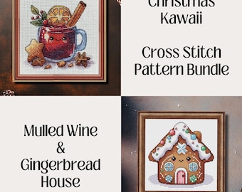 Christmas Kawaii Cross Stitch Pattern Bundle – Mulled Wine & Gingerbread House (PDF, XSD)