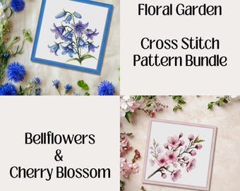 Floral Garden Cross Stitch Bundle, Bellflowers & Cherry Blossom (PDF, XSD)