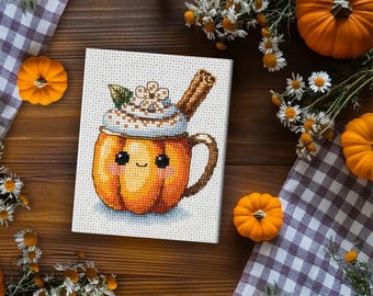 Kawaii Pumpkin Spice Latte Cross Stitch Pattern (PDF, XSD)