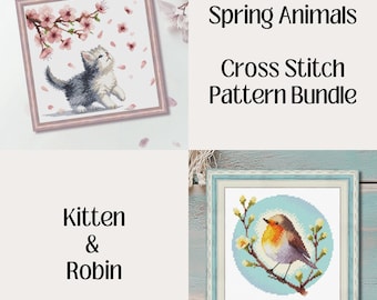 Spring Animals Cross Stitch Bundle, Kitten & Robin (PDF, XSD)