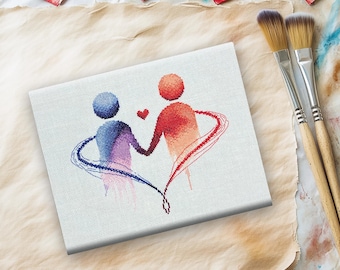 Harmony of Souls Cross Stitch Pattern: Romantic Couple, Watercolor Heart (PDF & XSD)