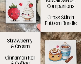 Sweet Companions Cross Stitch Bundle – Kawaii Strawberry & Cinnamon Roll (PDF, XSD)