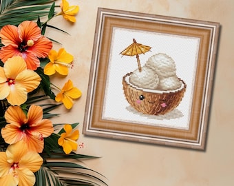 Kawaii Coconut Ice Cream Cross Stitch Pattern (PDF/XSD)