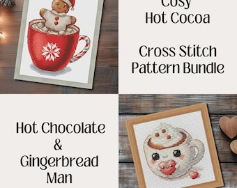 Cosy Hot Cocoa Cross Stitch Bundle, Kawaii Hot Chocolate & Gingerbread Man (PDF, XSD)