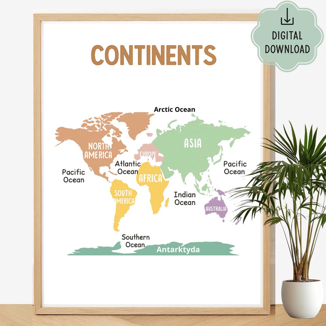 Continents and Oceans Map Poster | Kids World Map Printable ...