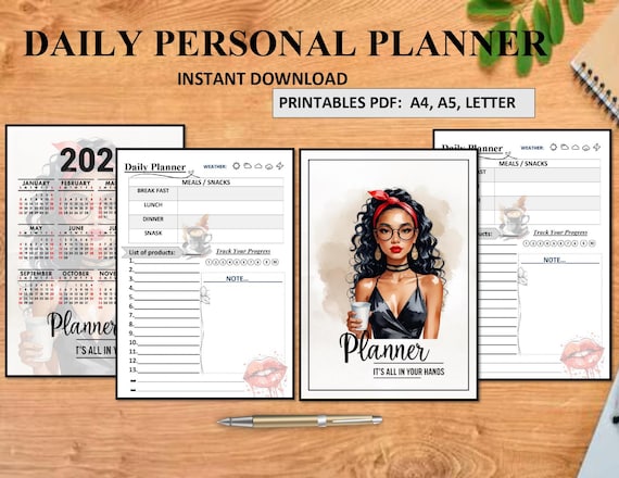 2025 Printable Daily Planner PDF A5 A4 Letter Size Stylish Digital Organizer, Habit Tracker, To-Do List | Digital Planner | 24-Hour Planner