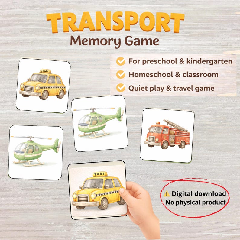 Transport Memory Game Printable | Vehicles Matching Game for Kids ...