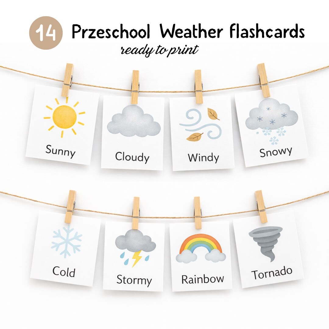Weather Flashcards for Kids | Printable Weather Cards | Preschool ...