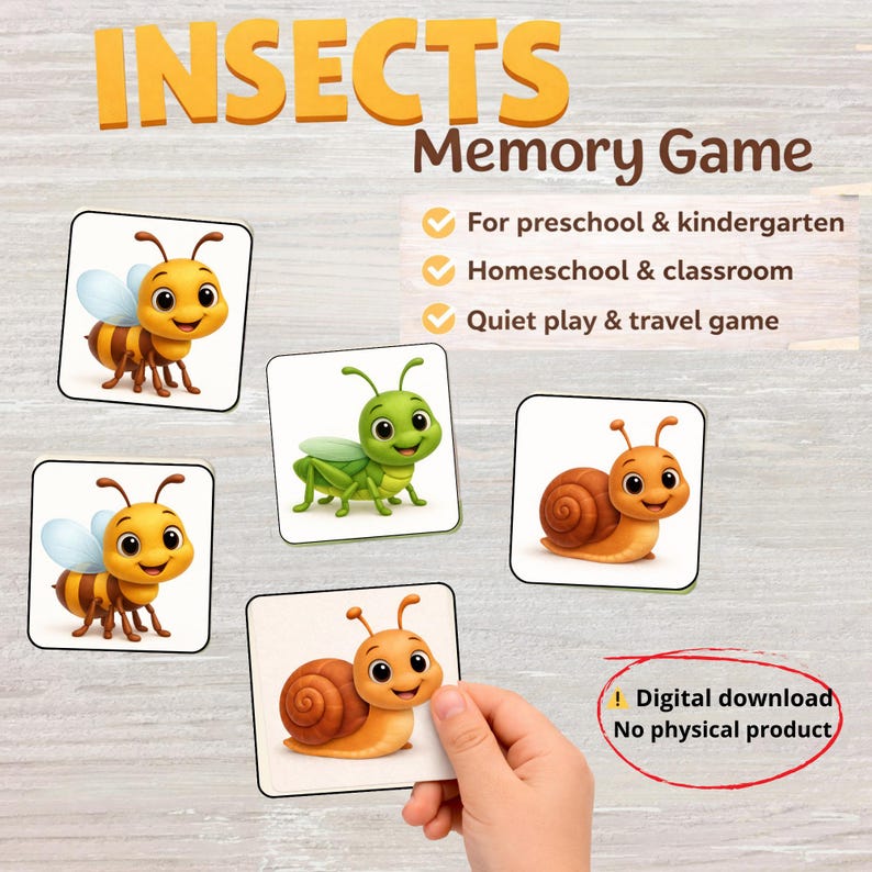 Memory Game Insectos Insects Memory Game Printable | Cute Bugs Matching Game | Preschool ...