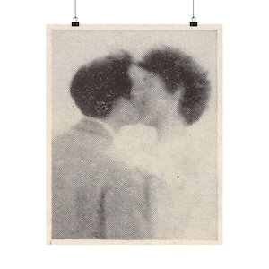 Satin Poster, Vintage Couple Kissing Black and White, Fine Art Print, Romantic Wall Art, Home Decor Print, Anniversary Gift, Valentine&#39;s Day