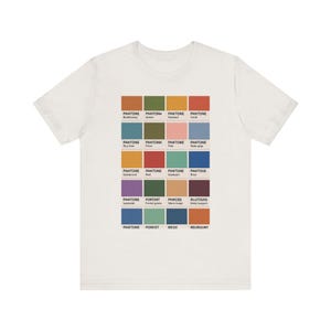 Camiseta con cartas de colores Pantone, camiseta gráfica, camiseta con muestra de color, regalo para artistas, top de moda, ropa para amantes del color