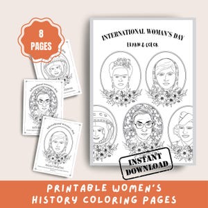 International Women&#39;s Day Coloring Pages for Kids, Inspiring Women in History, Printable Educational Activities, Fun Learning Sheets.