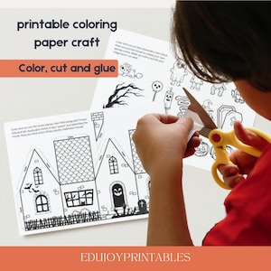 Bricolage maison hantée d&#39;Halloween – Modèle de coloriage bricolage pour enfants, téléchargement immédiat