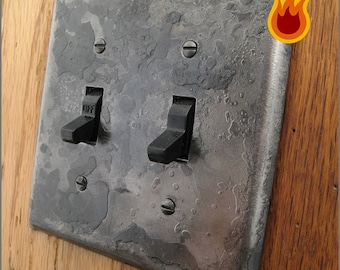 Switch Plate - Fire Cooked Wrought Iron Double Switch/Toggle Wall Plate
